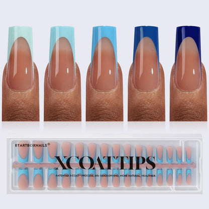 Blue French Tips - 150Pcs Blue Press on Nails Almond or Square, Blue Short Fake Nails, Soak off Soft Gel Acrylic Nail Extensions