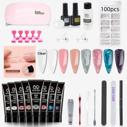 Long-Lasting Poly Gel Nail Extension Kit, 1 Set LED/UV Hard Fiber Gel for Nail Retouching and Extension, Home Nails Art