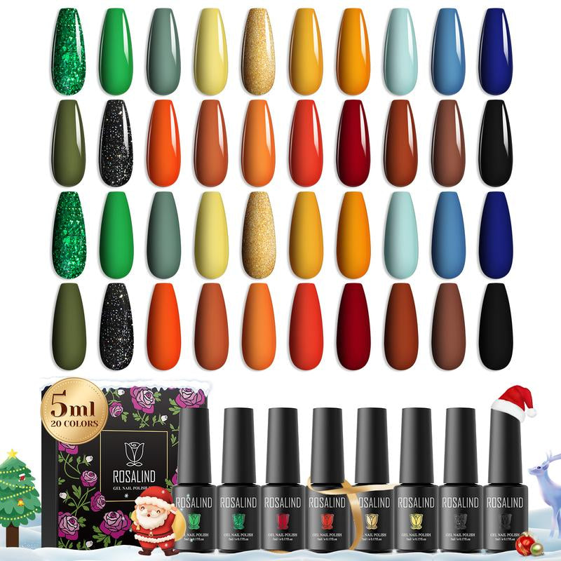 ROSALIND 8/20/23PCS Gel Nail Polish Set Christmas Suprise& Aticipation Gifts Long Lasting UV LED with Red Green Gel Polish Set Glitter Nail Gel