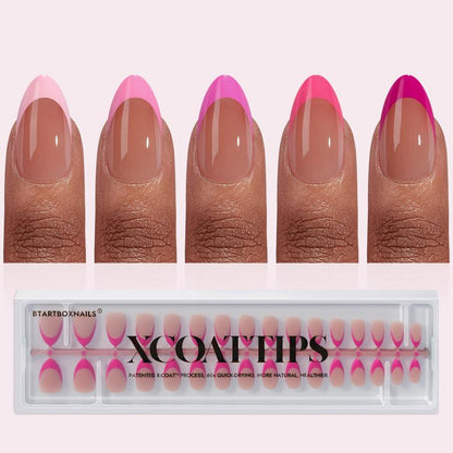 Pink French Tips - 150Pcs Pink Press on Nails Almond or Square,Pink Short Fake Nails, Soak off Soft Gel Acrylic Nail Extensions