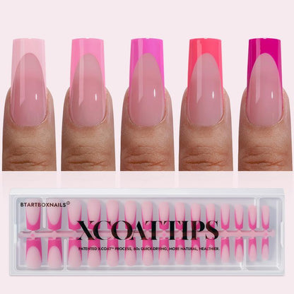 Pink French Tips - 150Pcs Pink Press on Nails Almond or Square,Pink Short Fake Nails, Soak off Soft Gel Acrylic Nail Extensions