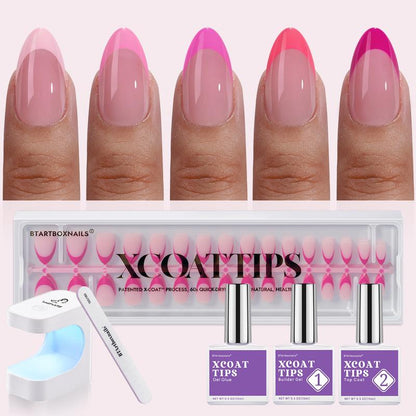 Pink French Tips - 150Pcs Pink Press on Nails Almond or Square,Pink Short Fake Nails, Soak off Soft Gel Acrylic Nail Extensions