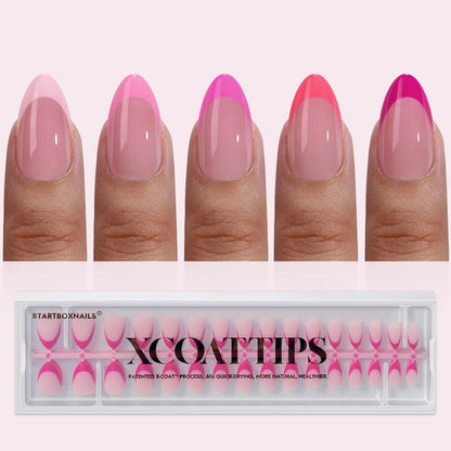 Pink French Tips - 150Pcs Pink Press on Nails Almond or Square,Pink Short Fake Nails, Soak off Soft Gel Acrylic Nail Extensions