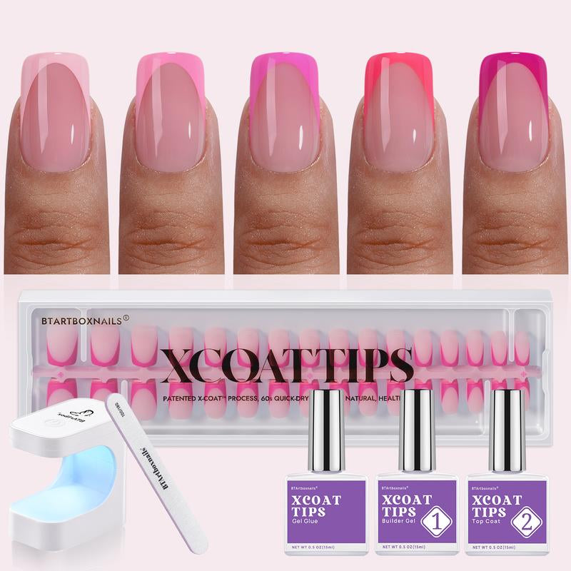 Pink French Tips - 150Pcs Pink Press on Nails Almond or Square,Pink Short Fake Nails, Soak off Soft Gel Acrylic Nail Extensions