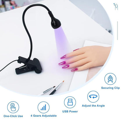  3W Nail Lamp Black Gooseneck and Clamp for Gel Nails Nail Light Comfort Mini Rechargeable Home Diy Use