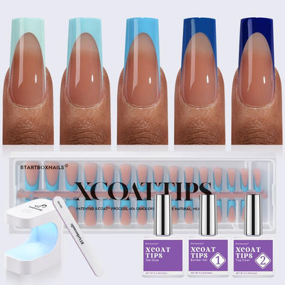 Blue French Tips - 150Pcs Blue Press on Nails Almond or Square, Blue Short Fake Nails, Soak off Soft Gel Acrylic Nail Extensions