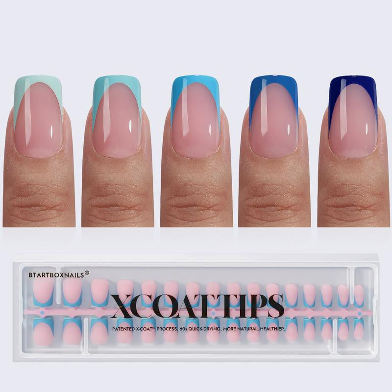 Blue French Tips - 150Pcs Blue Press on Nails Almond or Square, Blue Short Fake Nails, Soak off Soft Gel Acrylic Nail Extensions