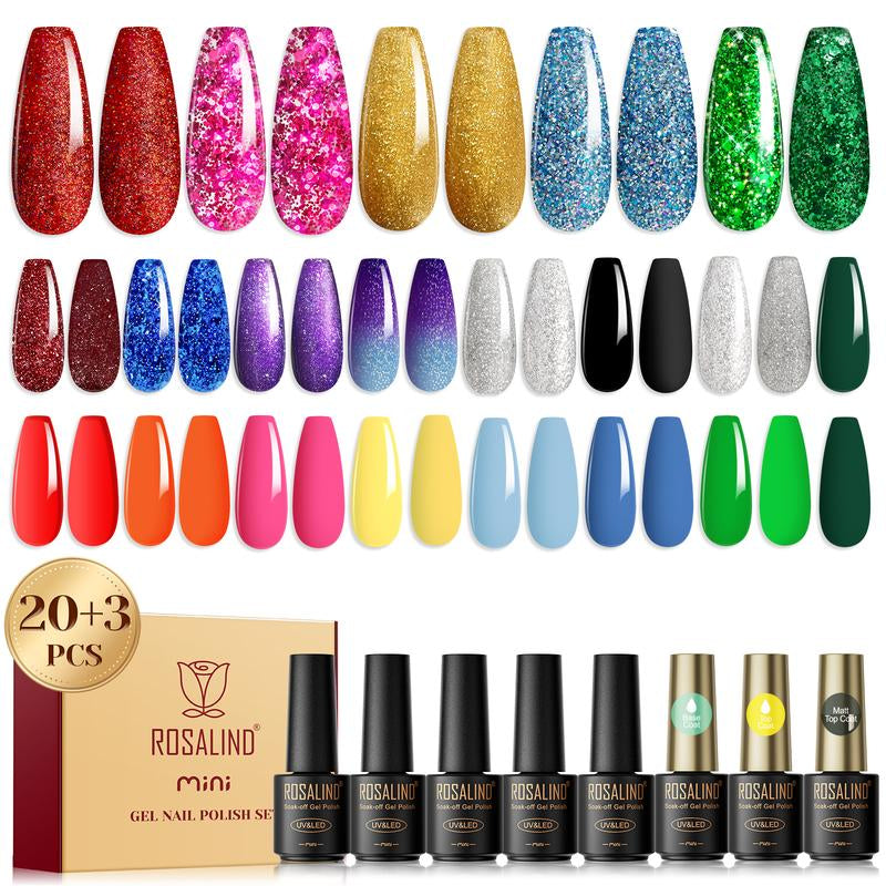 ROSALIND 8/20/23PCS Gel Nail Polish Set Christmas Suprise& Aticipation Gifts Long Lasting UV LED with Red Green Gel Polish Set Glitter Nail Gel