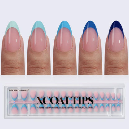 Blue French Tips - 150Pcs Blue Press on Nails Almond or Square, Blue Short Fake Nails, Soak off Soft Gel Acrylic Nail Extensions