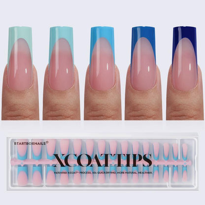 Blue French Tips - 150Pcs Blue Press on Nails Almond or Square, Blue Short Fake Nails, Soak off Soft Gel Acrylic Nail Extensions