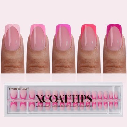 Pink French Tips - 150Pcs Pink Press on Nails Almond or Square,Pink Short Fake Nails, Soak off Soft Gel Acrylic Nail Extensions