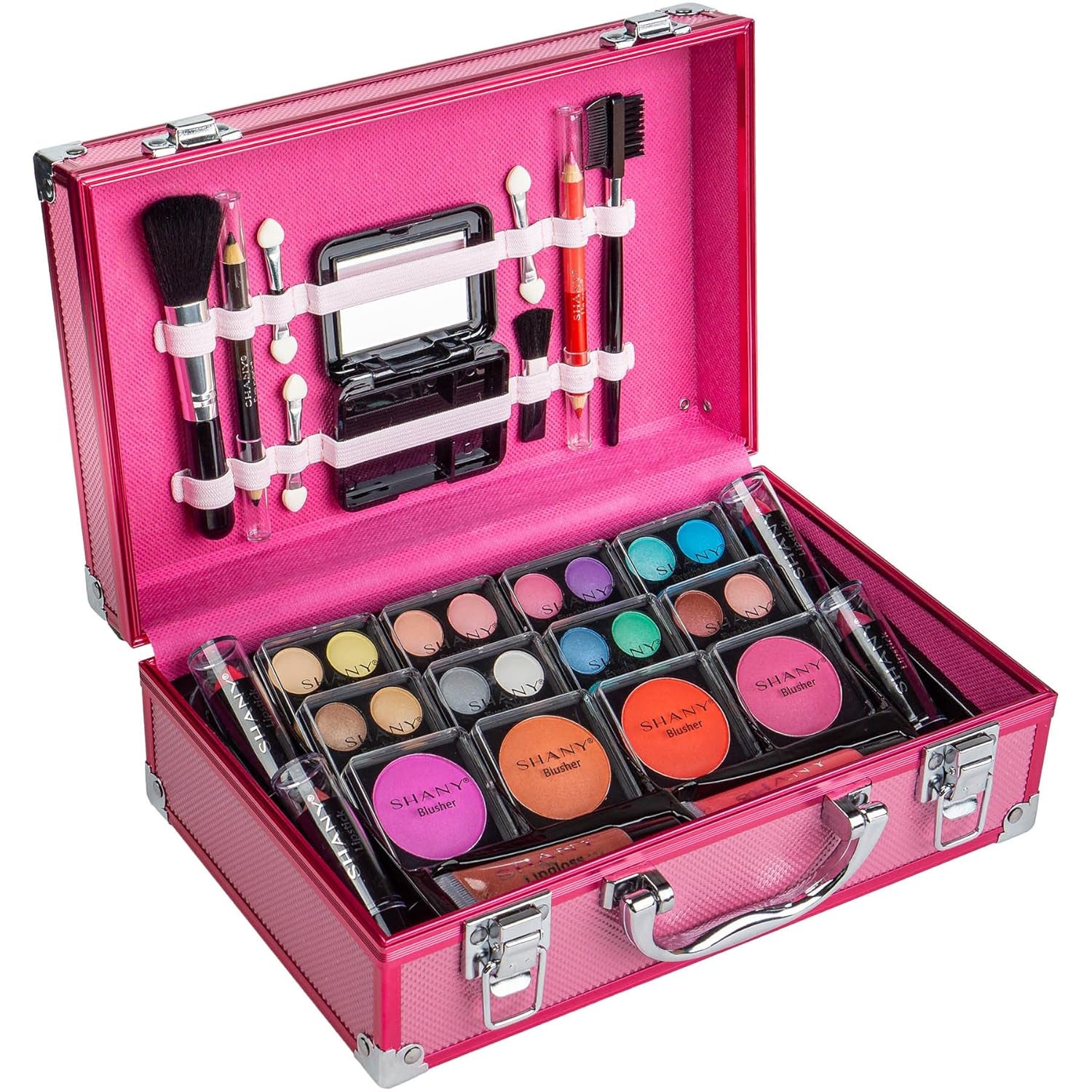 Ultimate Pink Makeup Train Case: Pro Makeup Set with Brushes, Lipsticks, Eyeshadows, and More - Stylish Reusable Organizer and Perfect Gift!