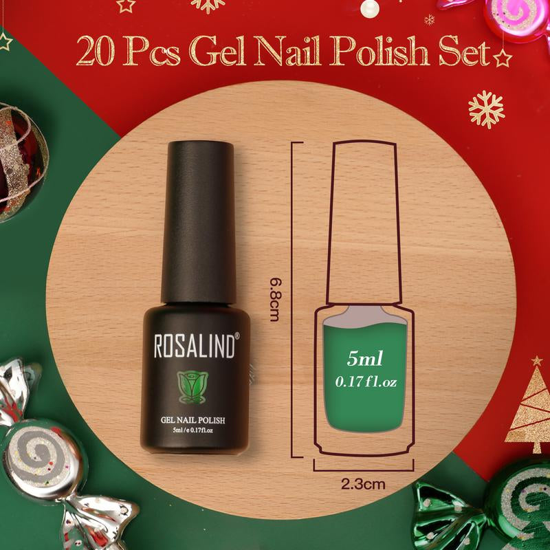 ROSALIND 8/20/23PCS Gel Nail Polish Set Christmas Suprise& Aticipation Gifts Long Lasting UV LED with Red Green Gel Polish Set Glitter Nail Gel