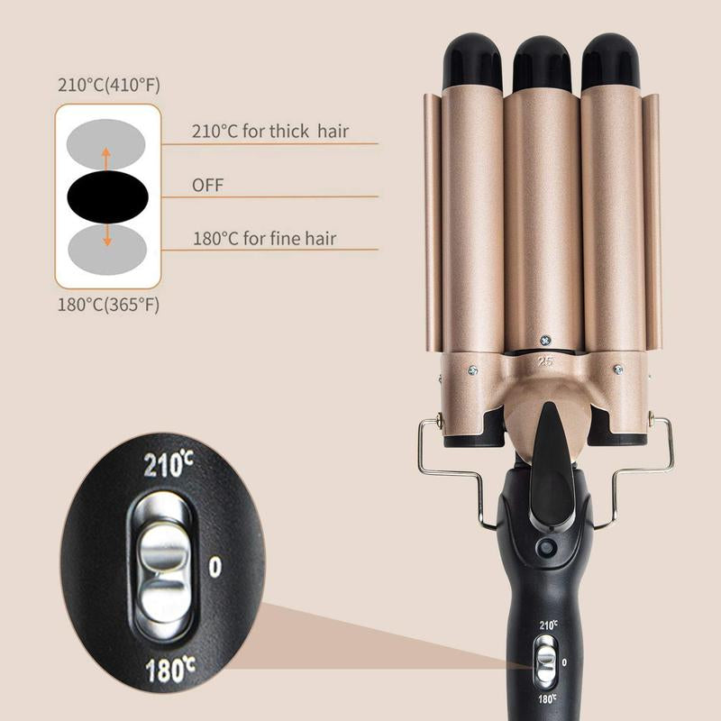 Portable 3-Tube Hair Curler, 1 Box Hair Curling Iron with 3 Counts Barrels, Hair Styling Tool for Home & Travel, Create a Wavy Hairstyle