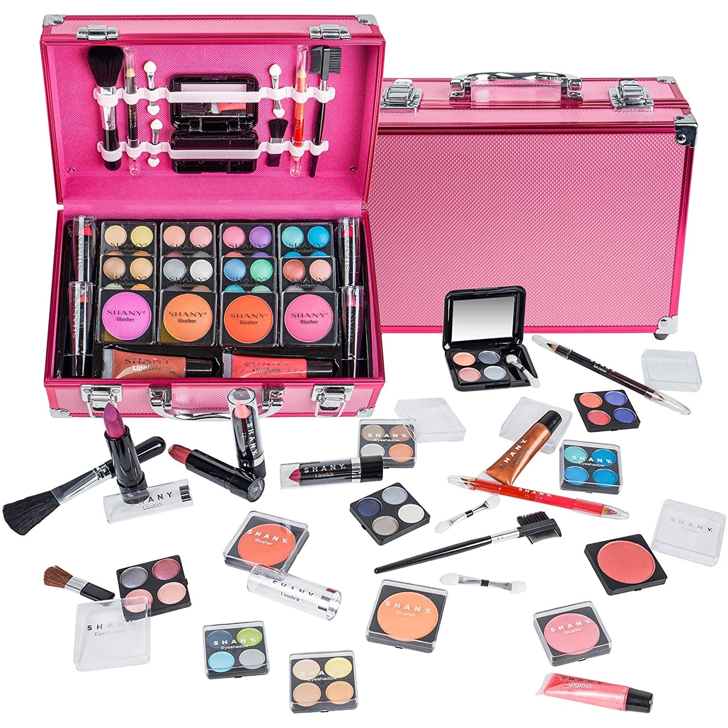 Ultimate Pink Makeup Train Case: Pro Makeup Set with Brushes, Lipsticks, Eyeshadows, and More - Stylish Reusable Organizer and Perfect Gift!