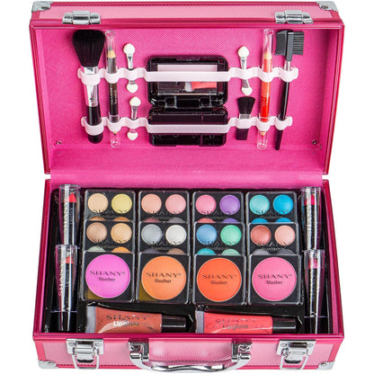 Ultimate Pink Makeup Train Case: Pro Makeup Set with Brushes, Lipsticks, Eyeshadows, and More - Stylish Reusable Organizer and Perfect Gift!