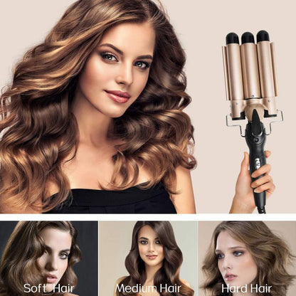 Portable 3-Tube Hair Curler, 1 Box Hair Curling Iron with 3 Counts Barrels, Hair Styling Tool for Home & Travel, Create a Wavy Hairstyle