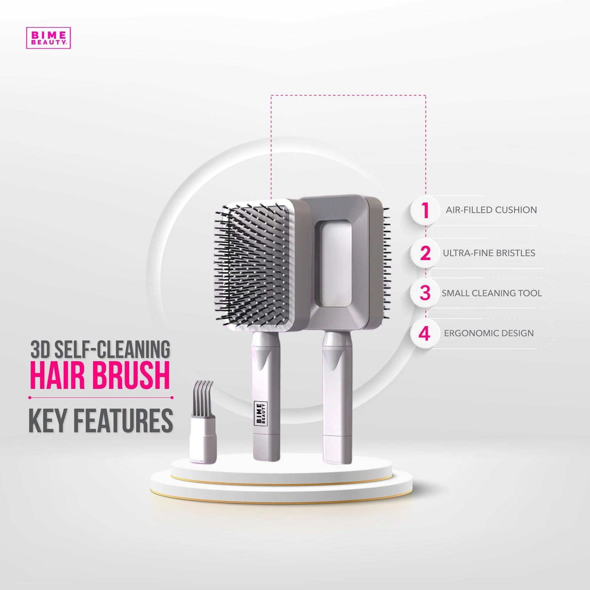 Deluxe 3D Self Cleaning Rectangular Hair Brush for Women