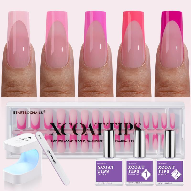 Pink French Tips - 150Pcs Pink Press on Nails Almond or Square,Pink Short Fake Nails, Soak off Soft Gel Acrylic Nail Extensions