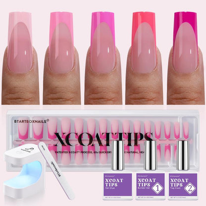 Pink French Tips - 150Pcs Pink Press on Nails Almond or Square,Pink Short Fake Nails, Soak off Soft Gel Acrylic Nail Extensions