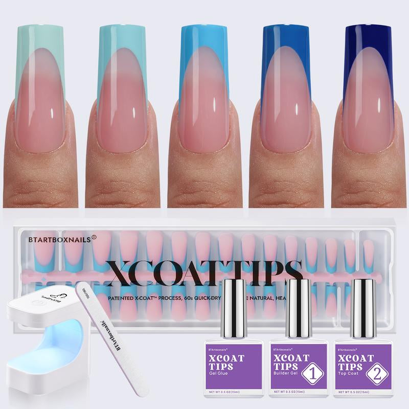 Blue French Tips - 150Pcs Blue Press on Nails Almond or Square, Blue Short Fake Nails, Soak off Soft Gel Acrylic Nail Extensions