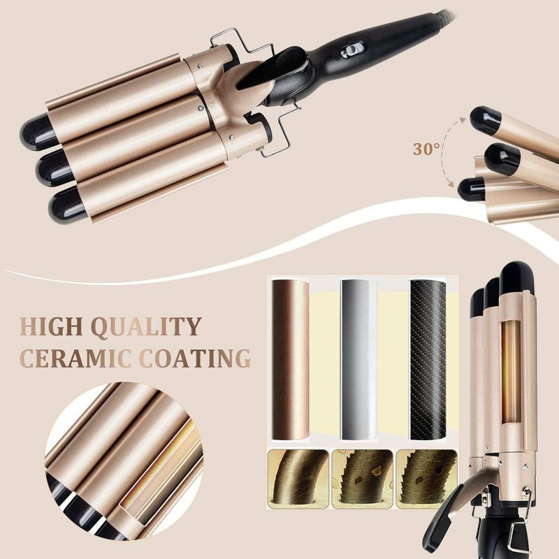 Portable 3-Tube Hair Curler, 1 Box Hair Curling Iron with 3 Counts Barrels, Hair Styling Tool for Home & Travel, Create a Wavy Hairstyle