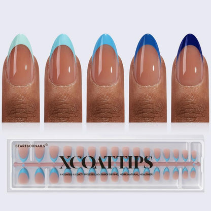 Blue French Tips - 150Pcs Blue Press on Nails Almond or Square, Blue Short Fake Nails, Soak off Soft Gel Acrylic Nail Extensions