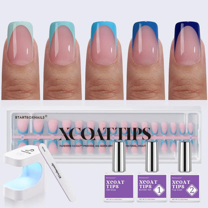 Blue French Tips - 150Pcs Blue Press on Nails Almond or Square, Blue Short Fake Nails, Soak off Soft Gel Acrylic Nail Extensions