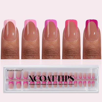 Pink French Tips - 150Pcs Pink Press on Nails Almond or Square,Pink Short Fake Nails, Soak off Soft Gel Acrylic Nail Extensions