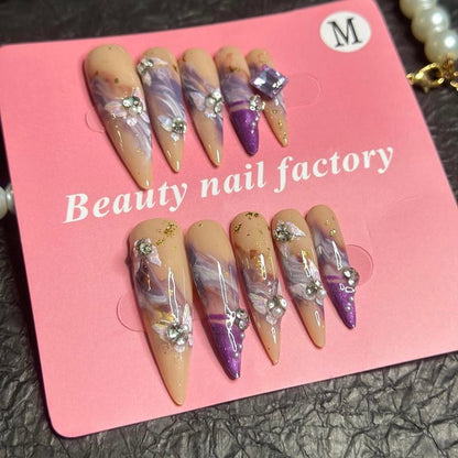 Handmade Press on Nails Mystery Box, 10Pcs Reusable Press-On Nails Art