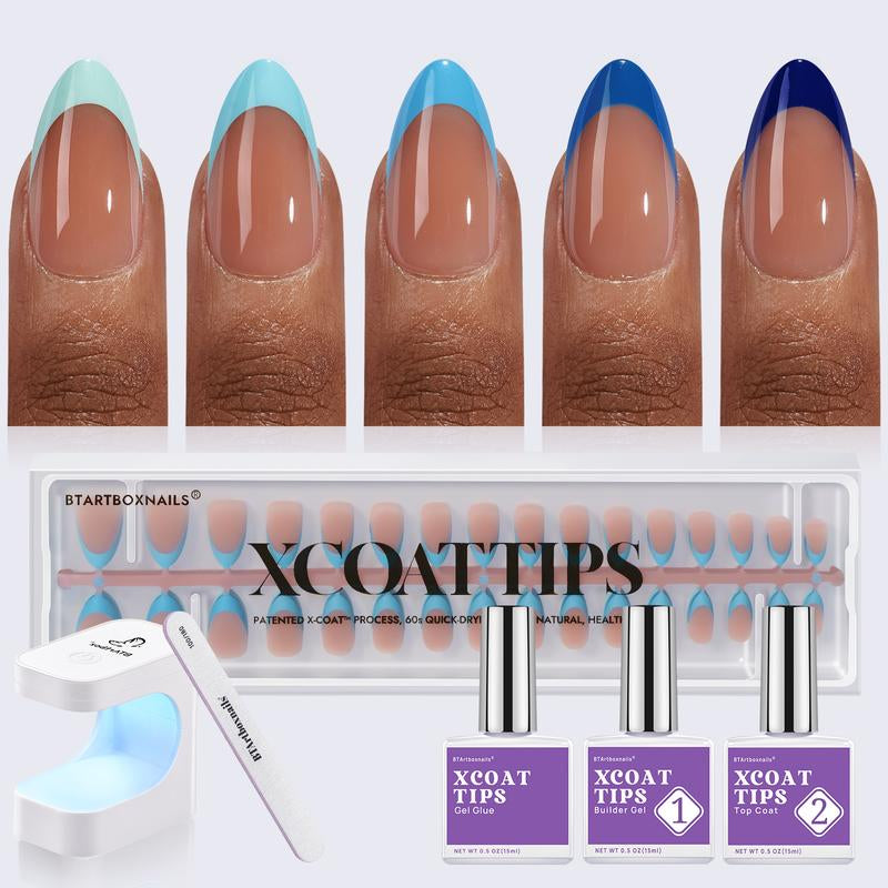 Blue French Tips - 150Pcs Blue Press on Nails Almond or Square, Blue Short Fake Nails, Soak off Soft Gel Acrylic Nail Extensions