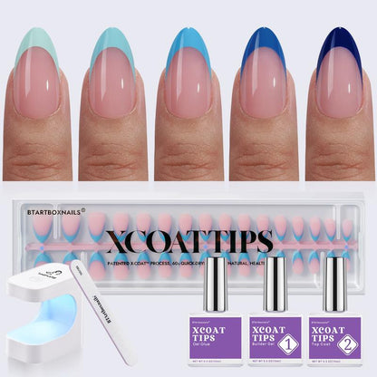 Blue French Tips - 150Pcs Blue Press on Nails Almond or Square, Blue Short Fake Nails, Soak off Soft Gel Acrylic Nail Extensions