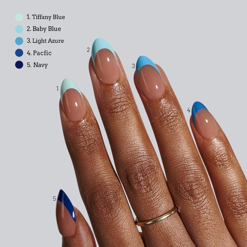 Blue French Tips - 150Pcs Blue Press on Nails Almond or Square, Blue Short Fake Nails, Soak off Soft Gel Acrylic Nail Extensions