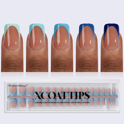 Blue French Tips - 150Pcs Blue Press on Nails Almond or Square, Blue Short Fake Nails, Soak off Soft Gel Acrylic Nail Extensions